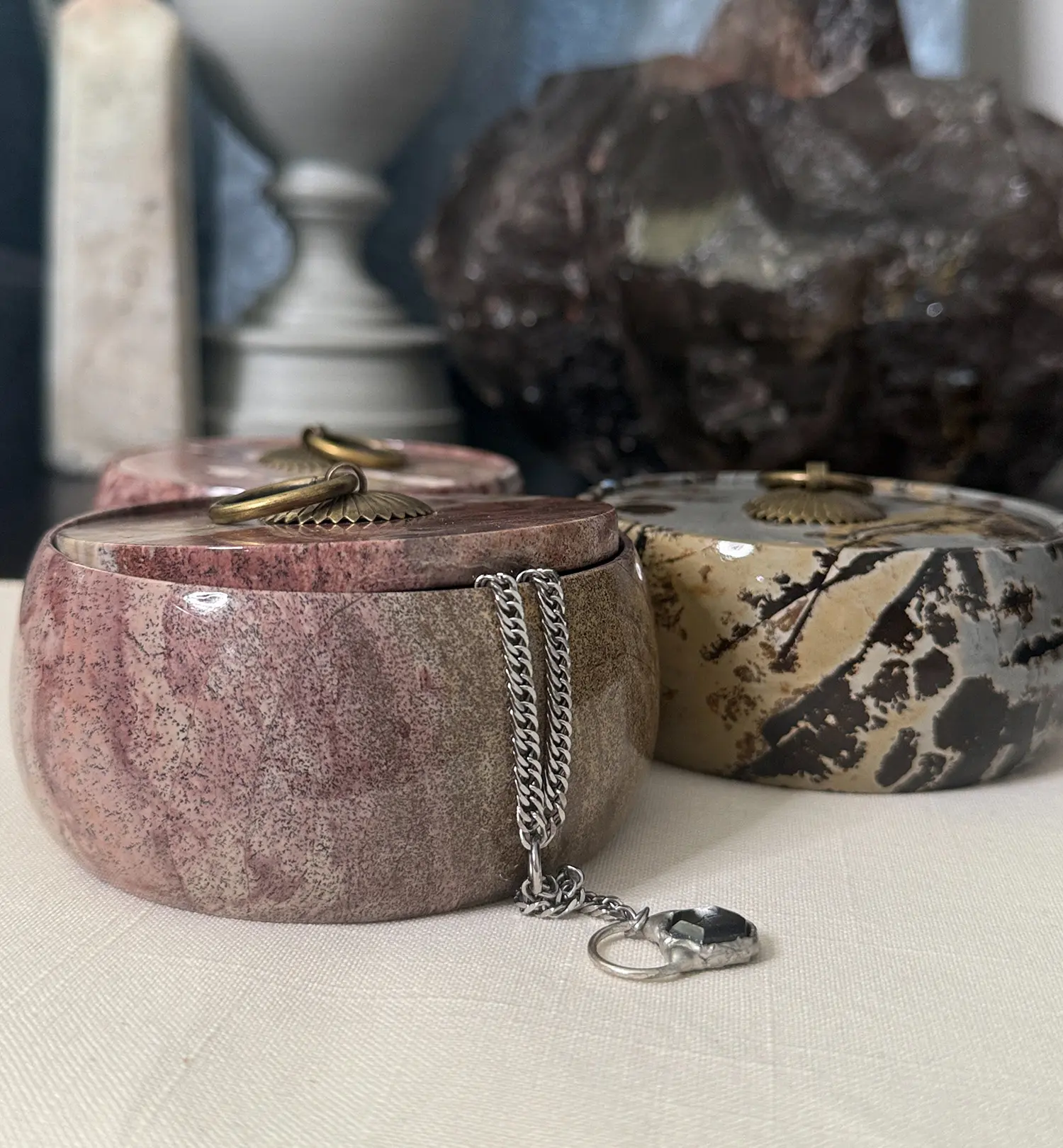 Picture Jasper Round Trinket Box | Natural Stone Jewelry Box | Crystal Storage for Rings & Keepsakes