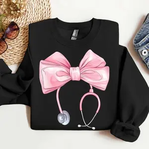 Coquette Nurse Stethoscope Bow Sweatshirt, Cute Pink Bow Nurse Sweatshirt, Nurse Shirt, Gift for Nurse, Nurse Appreciation Shirt, Nurse Bow Shirt, Coquette Nurse Shirt- Hoodie For men For women - menswear Top