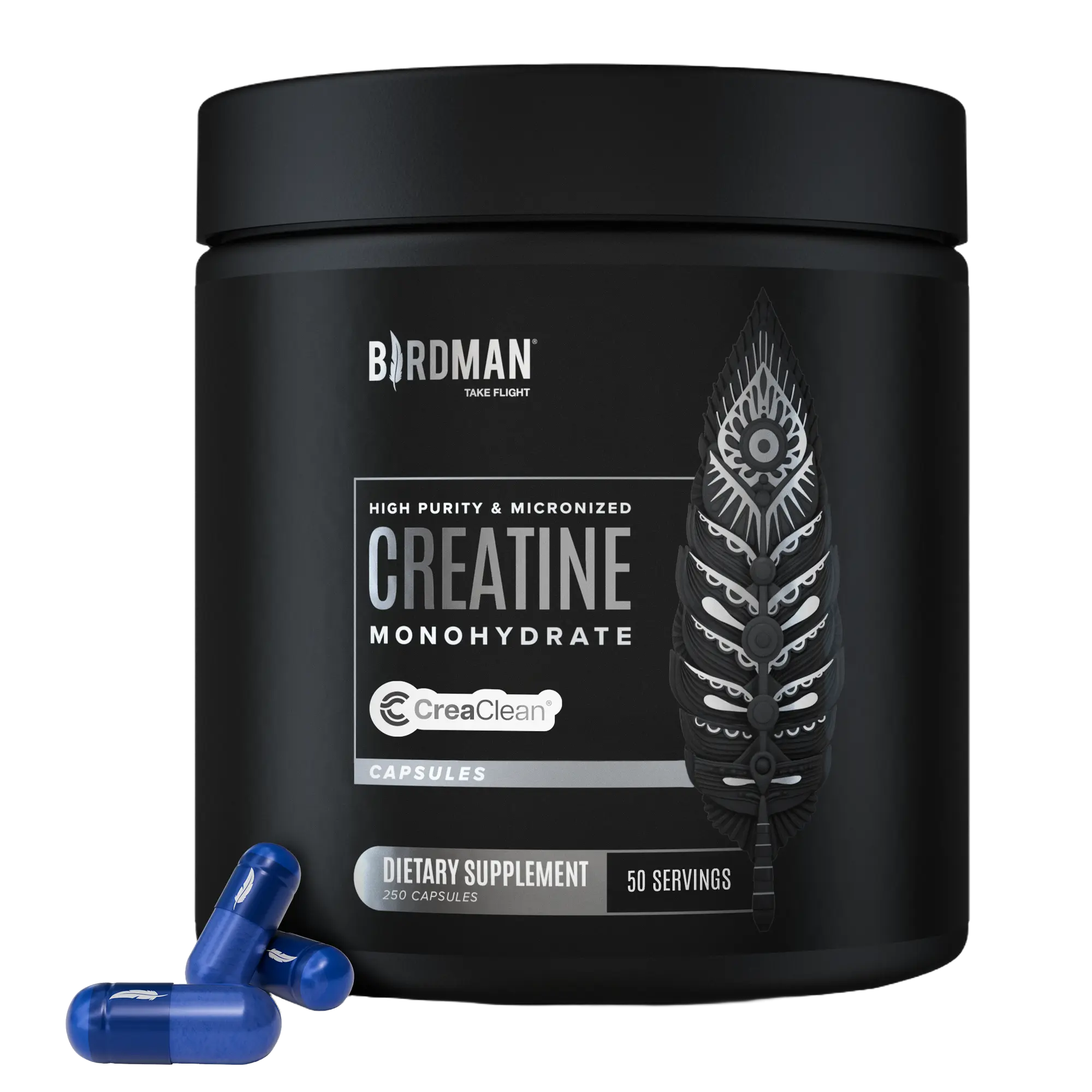 Birdman Creatine Monohydrate Capsules - Flavorless, Vegan, 250 Count | Convenient On-the-Go Creatine | Supports Strength, Recovery & Energy | CreaClean Third-Party Tested, Sugar-Free