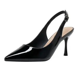 Rain core |  Elegant Pointed Toe Slingback Heels Luxe Patent Leather Pumps with Adjustable Ankle Strap – Comfortable Kitten Heels for Work, Dates & Every Occasion