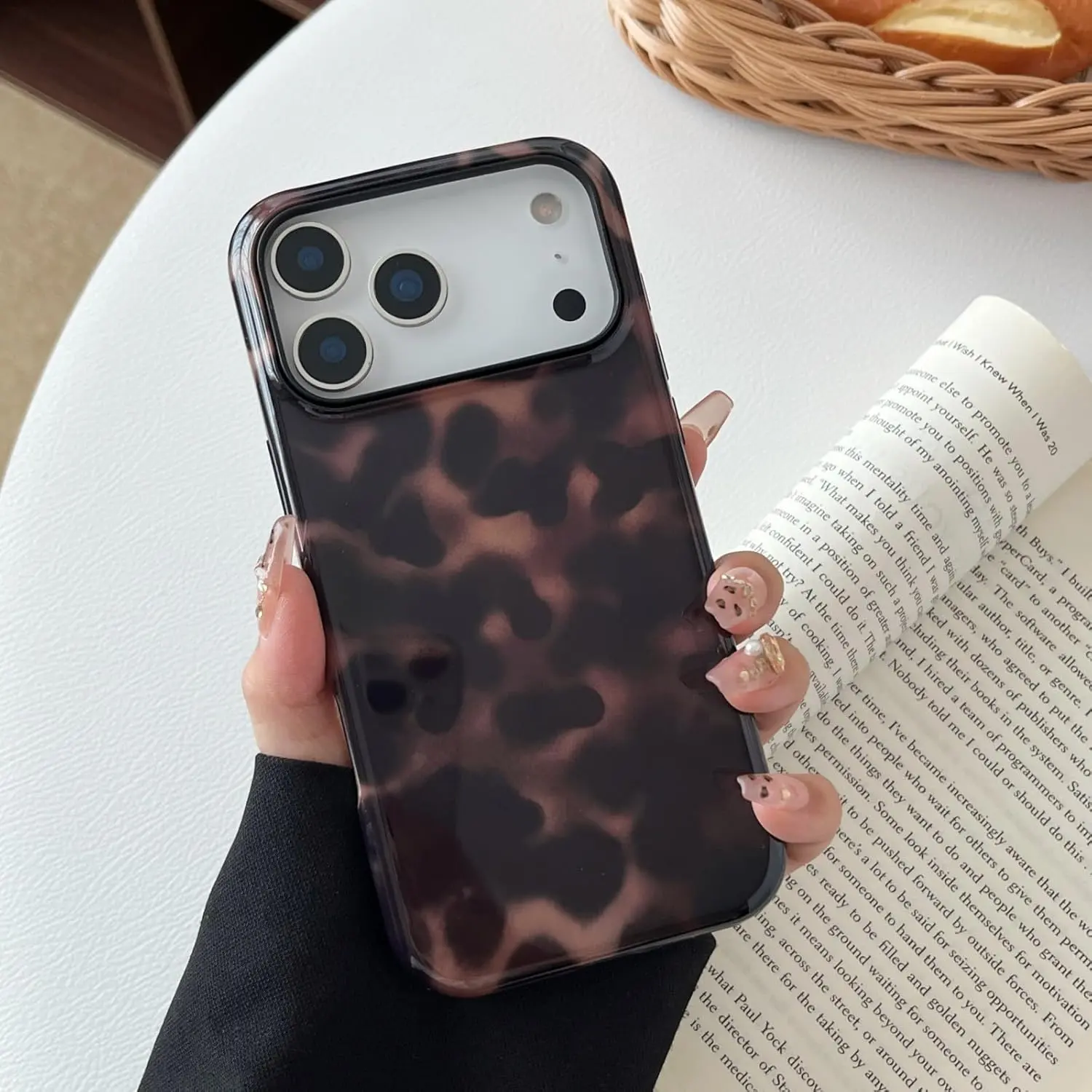 Women's Chic Shockproof Smartphone Case - PC + TPU Hard Shell, Tortoise Shell & Amber Brown Leopard Design with Camera Protection for iPhone 12 Devices, Smartphone Accessory