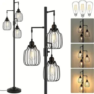 New Dimmable Industrial Floor Lamp 3 Led Edsion Bulbs Farmhouse Indoor lighting