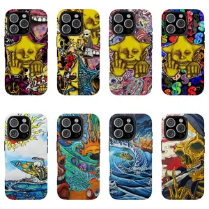Vibrant Bold Skull And Wave Art Pattern Shockproof Phone Case Fashion Fan Favorite Protective Shell Fit iPhone 11-17 & Samsung S22-S25 LUMN Studio