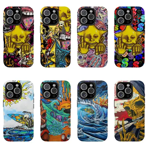 Bold Colorful Skull & Wave Art,Tough phone case,for iPhone 16 15 14 13 12 11 17Pro Max,for Samsung S25 S24 S23 S22 Ultra,Gifts For Fans, Phone Accessories
