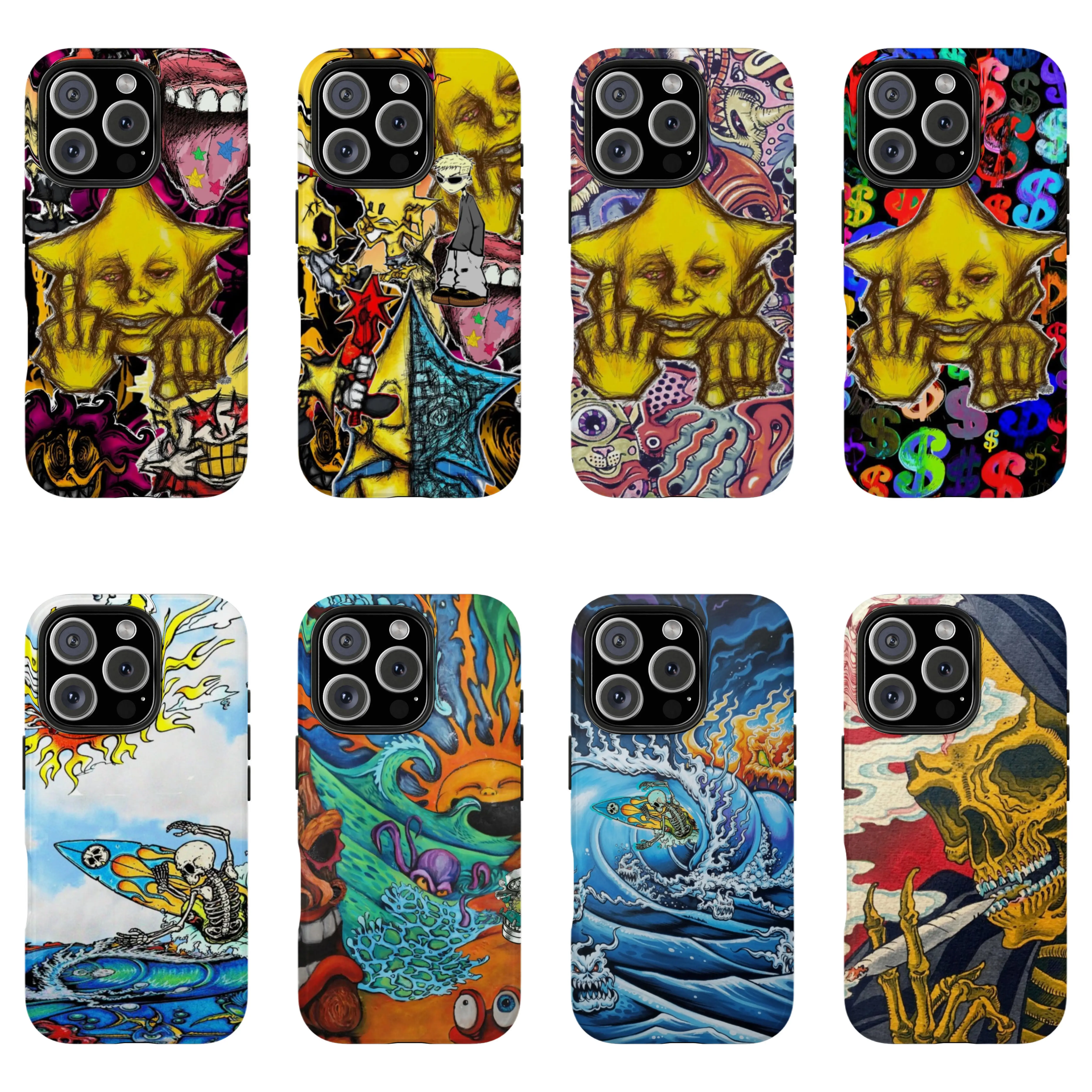 Bold Colorful Skull & Wave Art,Tough phone case,for iPhone 16 15 14 13 12 11 17Pro Max,Gifts For Fans, Phone Accessories