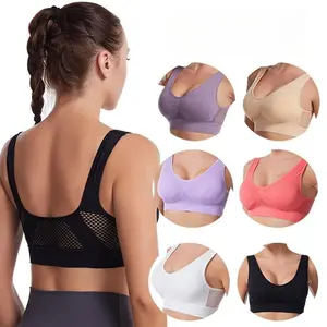 2026 new yoga sports bra with hollow mesh and breathable holes, large size without steel ring, sports bra vest for women