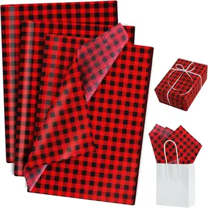Christmas Gingham Tissue Paper Bulk, Red and Black Buffalo Plaid Wrapping Tissue Paper for  Bags, 14 x 20 Inch  Wrap for Christmas Party DIY Crafts Decor Holiday -50pcs