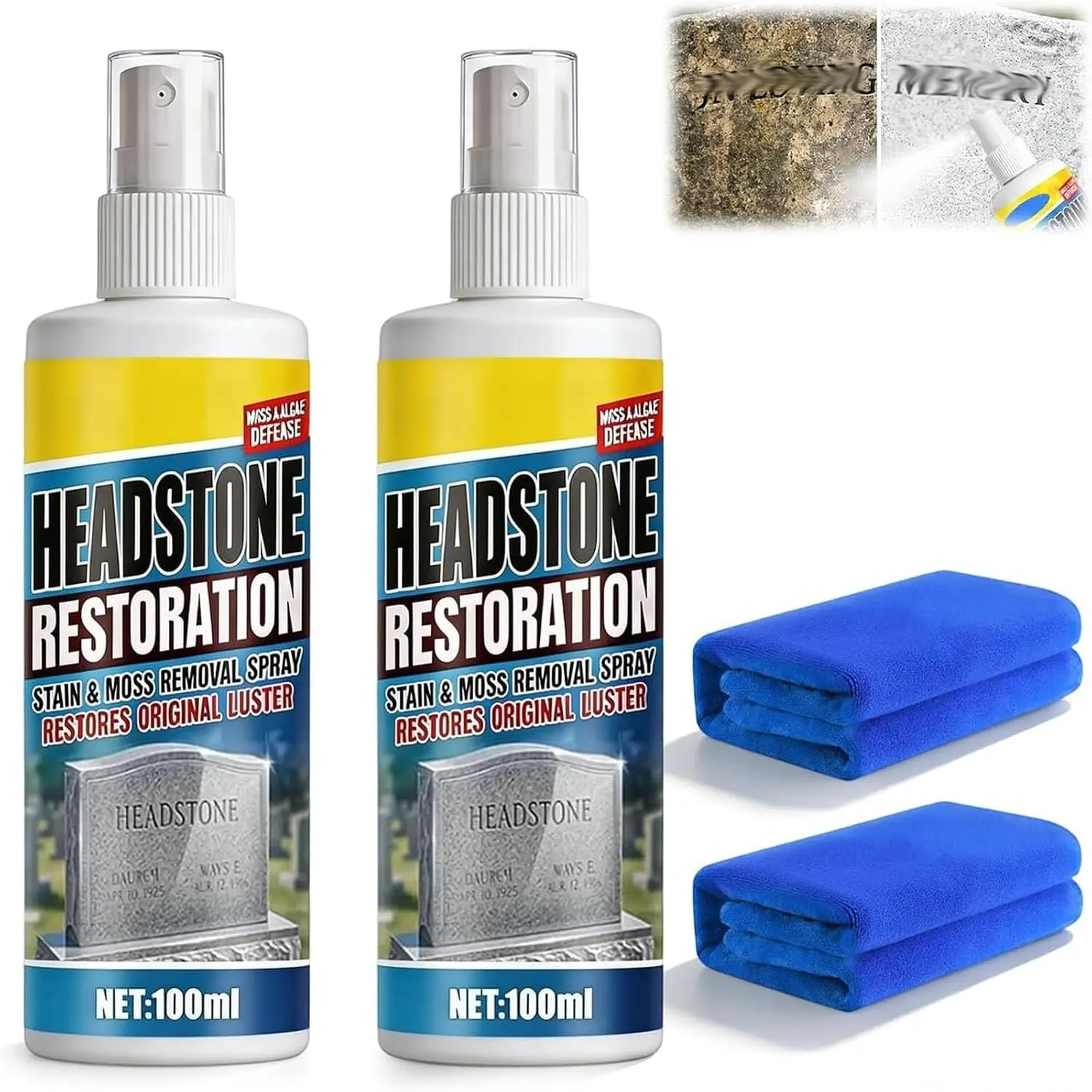 2PCS Headstone Restoration & Cleaning Spray, 2026 New Headstone Restoration & Cleaning Spray Restoring and Protecting, Tombstone Monument Cleaner for Granite Marble Cemetery Memorials