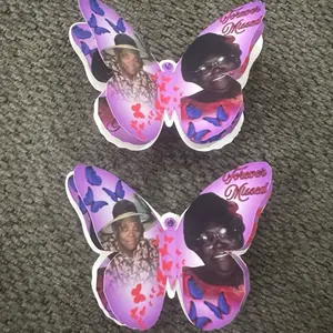 Memorial Butterfly Pin - Purple Design with "Forever Missed" Text and Butterfly Motif