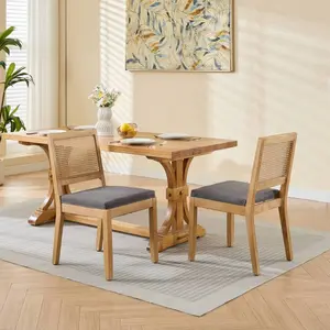 French Country Dining Chairs Set of 2, Kitchen & Dining Room Chairs Set of 2, Rattan Dining Chairs, Cane Low Back, Wood Legs