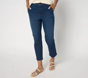 Denim & Co. Petite Indigo Classic Stretch Crop Jean w/ Pocket Detail