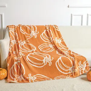Thanksgiving Orange Pumpkin Warm Fall Throw Blanket Soft Cozy Decoration Blanket Fuzzy Flannel Luxury Aesthetic Fall Decorations for Home Sofa Couch Bed Boys Girls Funny Gift, 50 x 60 Inch