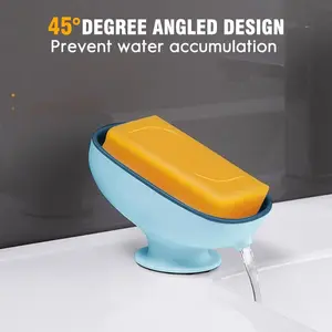 punch free soap bar holder Soap Dish with Suction Cup Design, Double Drained Self Draining Soap Dish, Soap Bar Holder for Shower Bathroom Kitchen Toilet (Azure Blue)