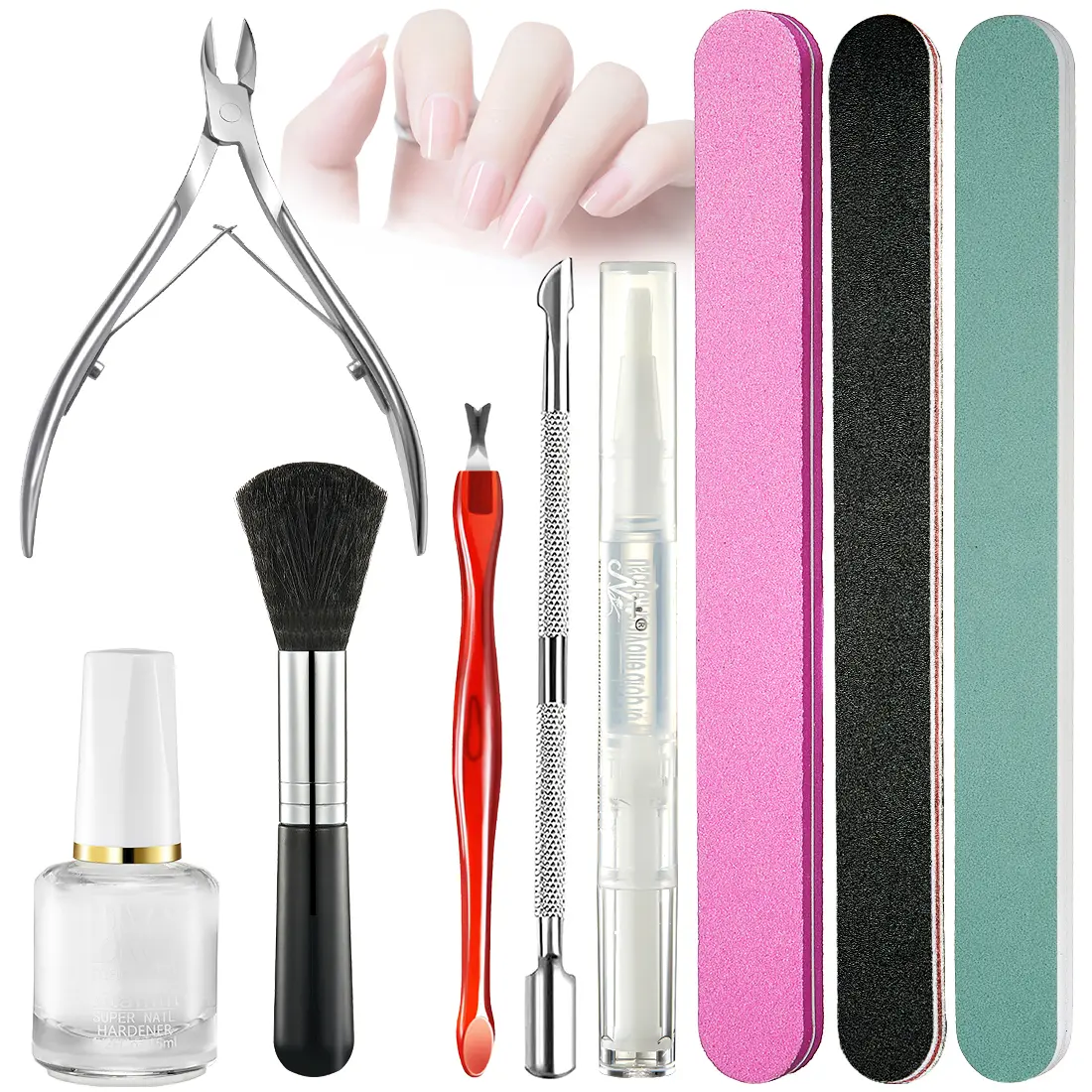 10-Piece Professional Manicure Kit for Adults, Stainless Steel Nail Clippers, 100/180 Grit Files & Buffers, Milk & Honey Moisturizing Cuticle Oil, All Year Round Natural Nail Care Tools, Natural Nails, 10 Pieces