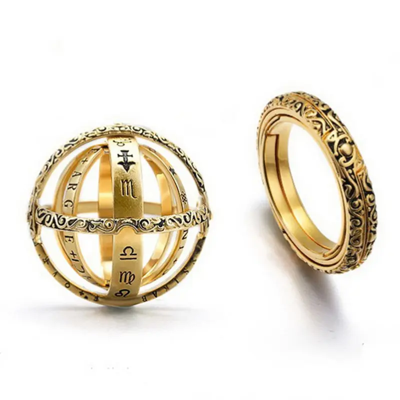 Alloy Astronomical Foldable Band Sphere Ring - 3D Celestial Motif, Cosmic Star, Alternative Artistic Design, Inspirational Couple Fashion Costume Jewelry Accessory, 3D Rings