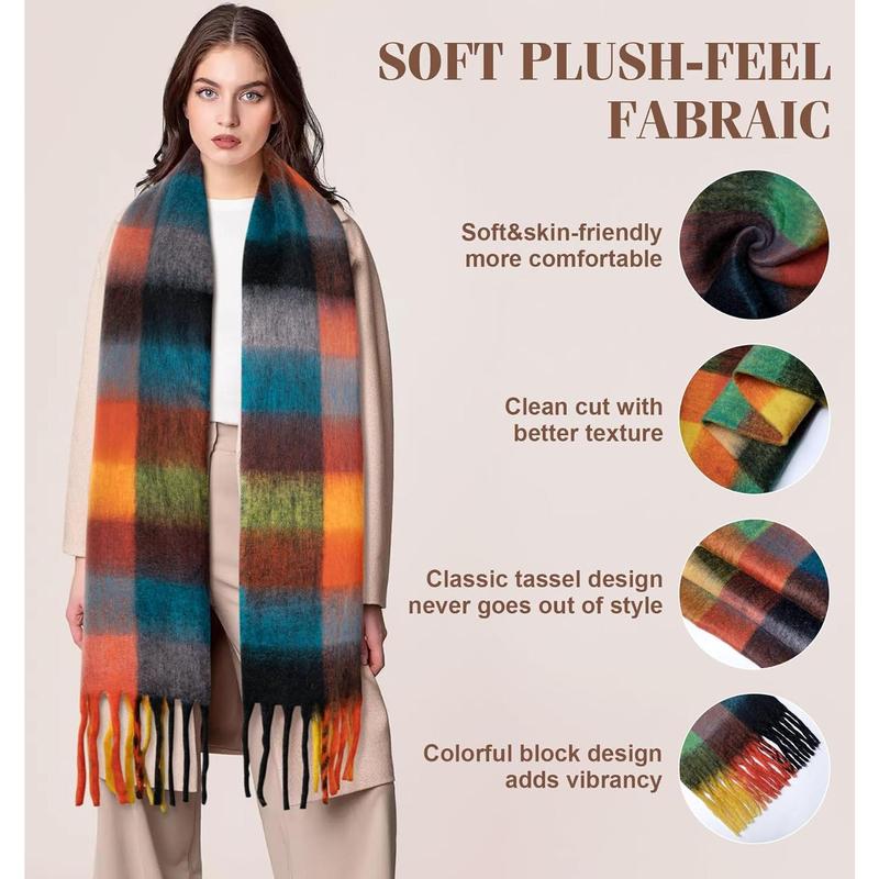 Womens Winter Scarf Chunky Plaid Thick Blanket Scarf Big Coloured Warm Shawl Wrap