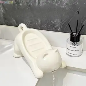 2026 New Cute Cartoon Cat Drain Soap Box, Creative Personalized Soap Dish with Self-Draining Design, Durable Household Bathroom Soap Holder, Non-Slip Quick-Drying Soap Saver, Adorable Kitty Style for Home Bathroom Sink Shower & Countertop Organization,sum
