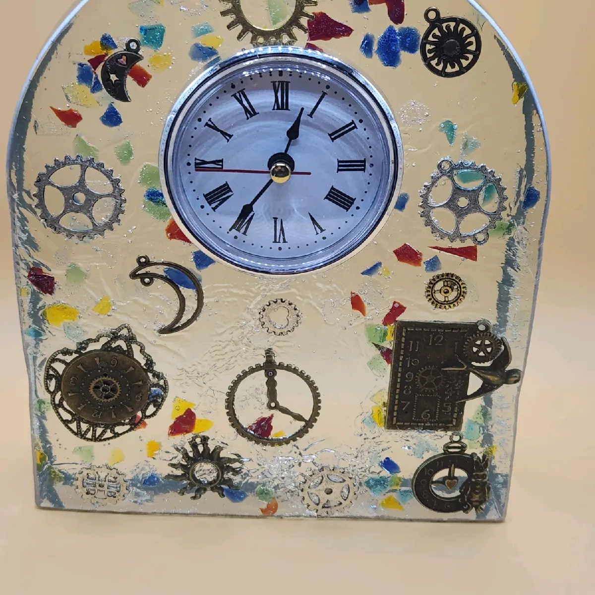 Steampunk Handmade Table Clock for Unique Home Decor Decorative Wheel