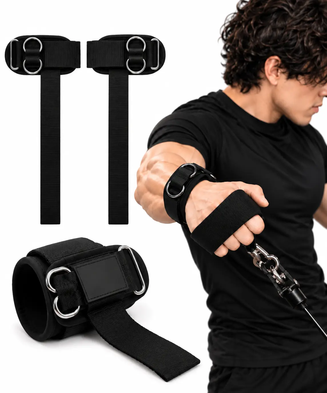 2pcs Lifting Straps - Neoprene Padded Wrist Support, Non-Slip Grip, Double Steel D-Ring Hold, Gym Workout Equipment for Grip Strength, Weightlifting, Home Training, Unisex Universal Fit Webbing