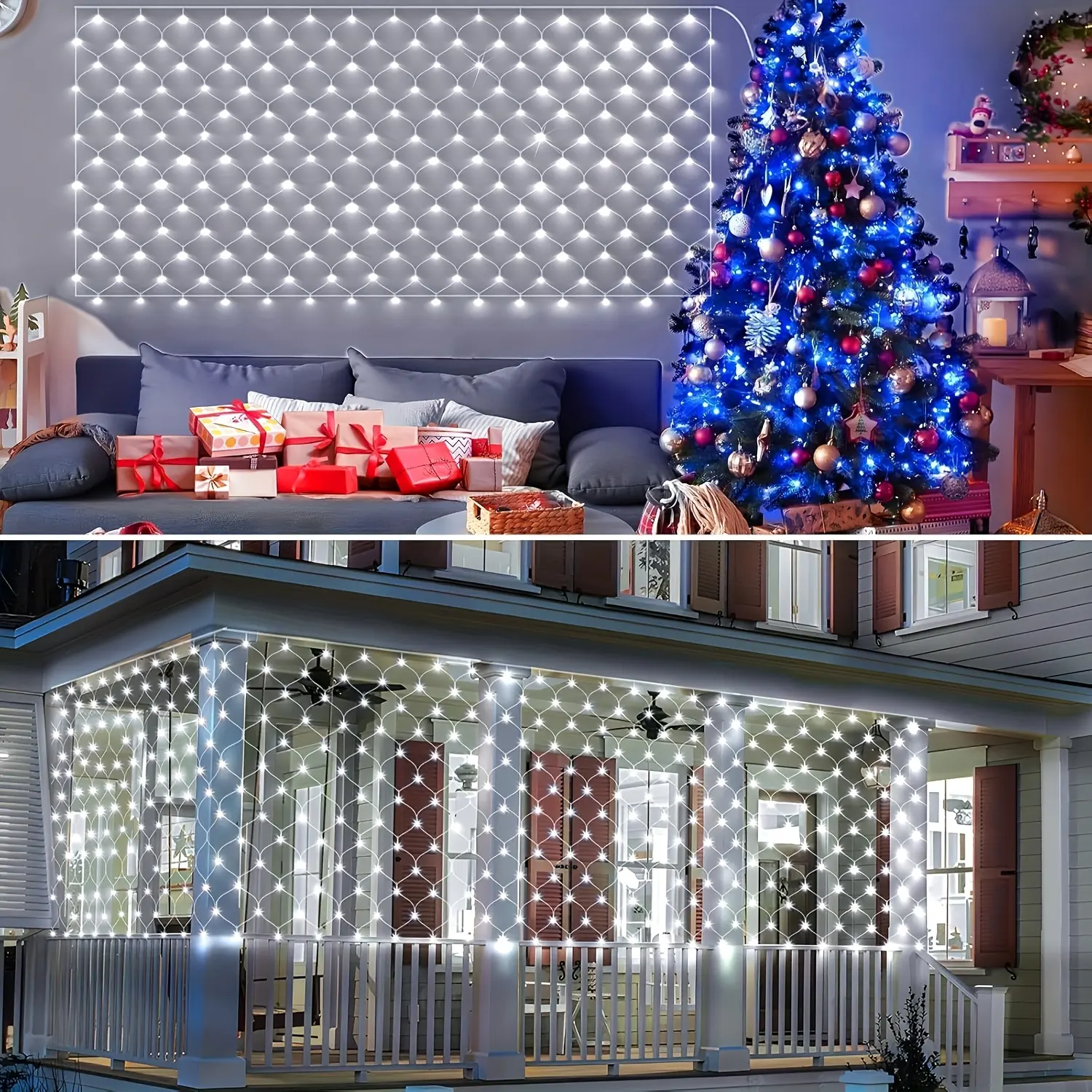 Outdoor Solar Plastic Mesh Net Light - 96 LEDs, IP65 Waterproof, 4.92x4.92ft, 8 Lighting Modes, Indoor/Outdoor Festive Decoration for Christmas Trees