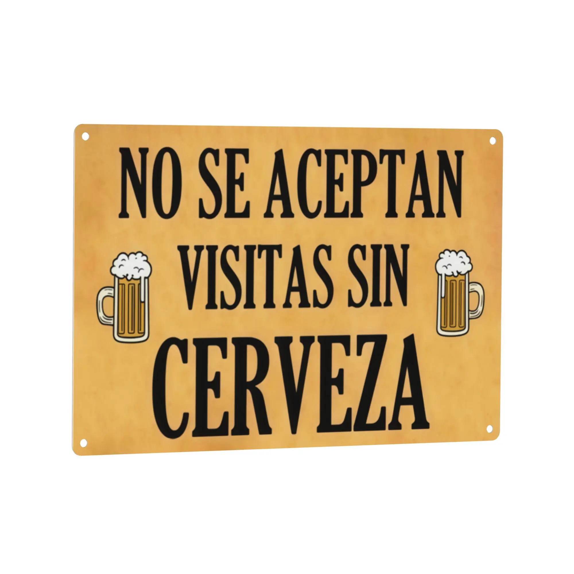 No Se Aceptan Visitas Sin Cerveza Metal Sign, Funny Spanish Beer Bar Decor, 11.8x7.9in Aluminum Sign for Home, Man Cave