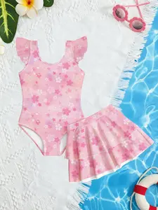 Girls Sakura Swimsuit Set, Cute Sleeveless Two-Piece Swimwear, Sun Protection Swimming for Girls, No Zipper, Slim-Fitting