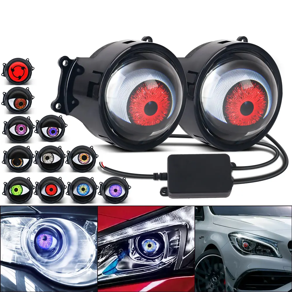 Yobis "Devil Eye" Car Headlight, Upgraded Dynamic Devil Eye Lens 1.5W, Multi Pattern Decorative Car Headlight, Cool Car Accessories, Modified LED Remote Control 3D, Adjustable LED Headlight, Integrated LED Backlight and Turn Signal Function