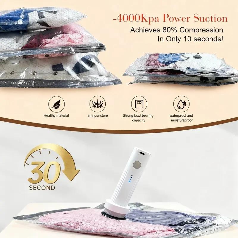 [2026 Upgraded] X7 Cordless Travel Vacuum Storage Bags Set with Rechargeable Air Pump 15 Pack - 140L/Min Powerful Suction, Waterproof Reusable 3 Sizes, Space-Saving for Carry-On Suitcases, Ideal Mother’s Day Gift Organiser Kitchen