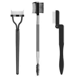 3PCS Eyelash Comb Lash Separator Brow Brush & Eyebrow Spoolie for Removes Clump Mascara Makeup Stainless