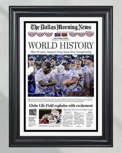 2023 Texas Rangers World Series Champions 'WORLD HISTORY' Unframed Poster - First Title Newspaper Front Page Print - Arlington Baseball Decor