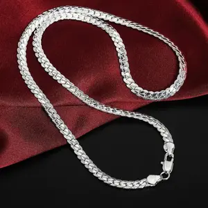 925 Silver Plated 5mm Side ChainNecklacefor Woman Men Fashion WeddingEngagement Jewelry Gifts for Women， Men，Valentine’s Day gift