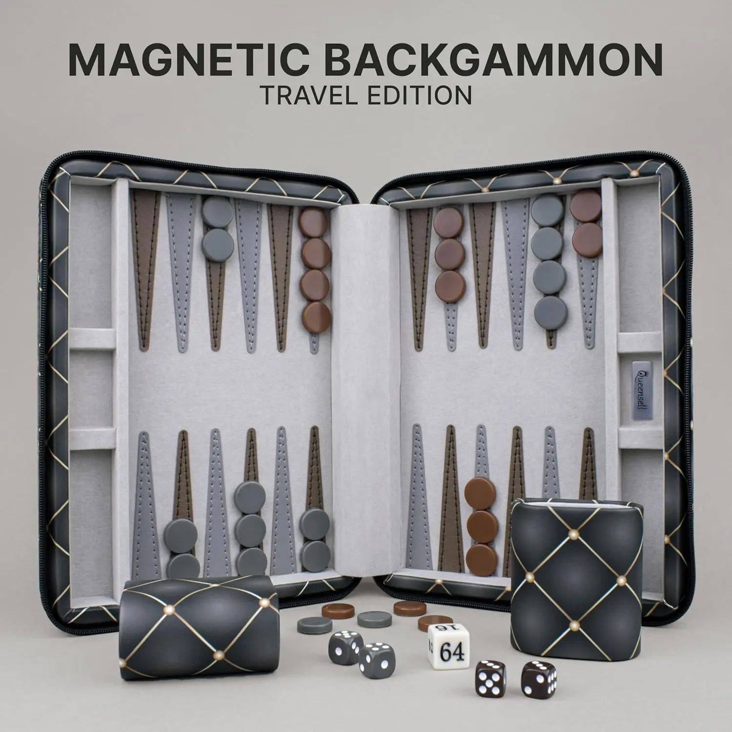Magnetic Travel Backgammon Sets for Adults - Quality PU Leather Backgammon Board Game for Adults and Kids - 14" Gift for Man Backgammon Board with 32 Magnetic Pieces in PU Leather Case Christmas Halloween Tiles