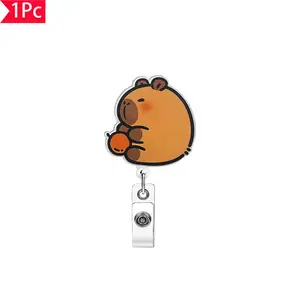 1PC Adorable Cartoon Capybara Holding a Little Spider Retractable Keyring Cute Animal-Style ID Badge Holder Personalized ID Card Clip, Perfect for Gifts