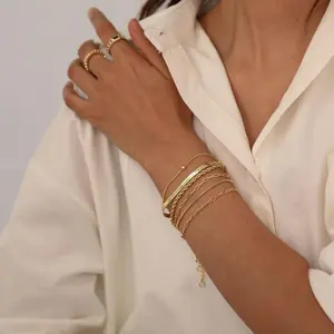 6PCS Bracelets for Women  Plated Waterproof Dainty Stackable Cuban Link Paperclip Chain Hypoallergenic Customizable Fit Best Gifts