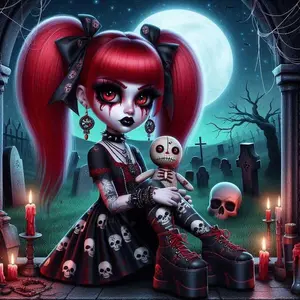 1pcs 5D DIY handmade diamond painting kit, 5D diamond art set, doll, moon, graveyard, Diamond Art Tools. Diamond painting kit full round drill DIY, mosaic, diamond art, DIY home decor, suitable for Halloween and Christmas gifts.