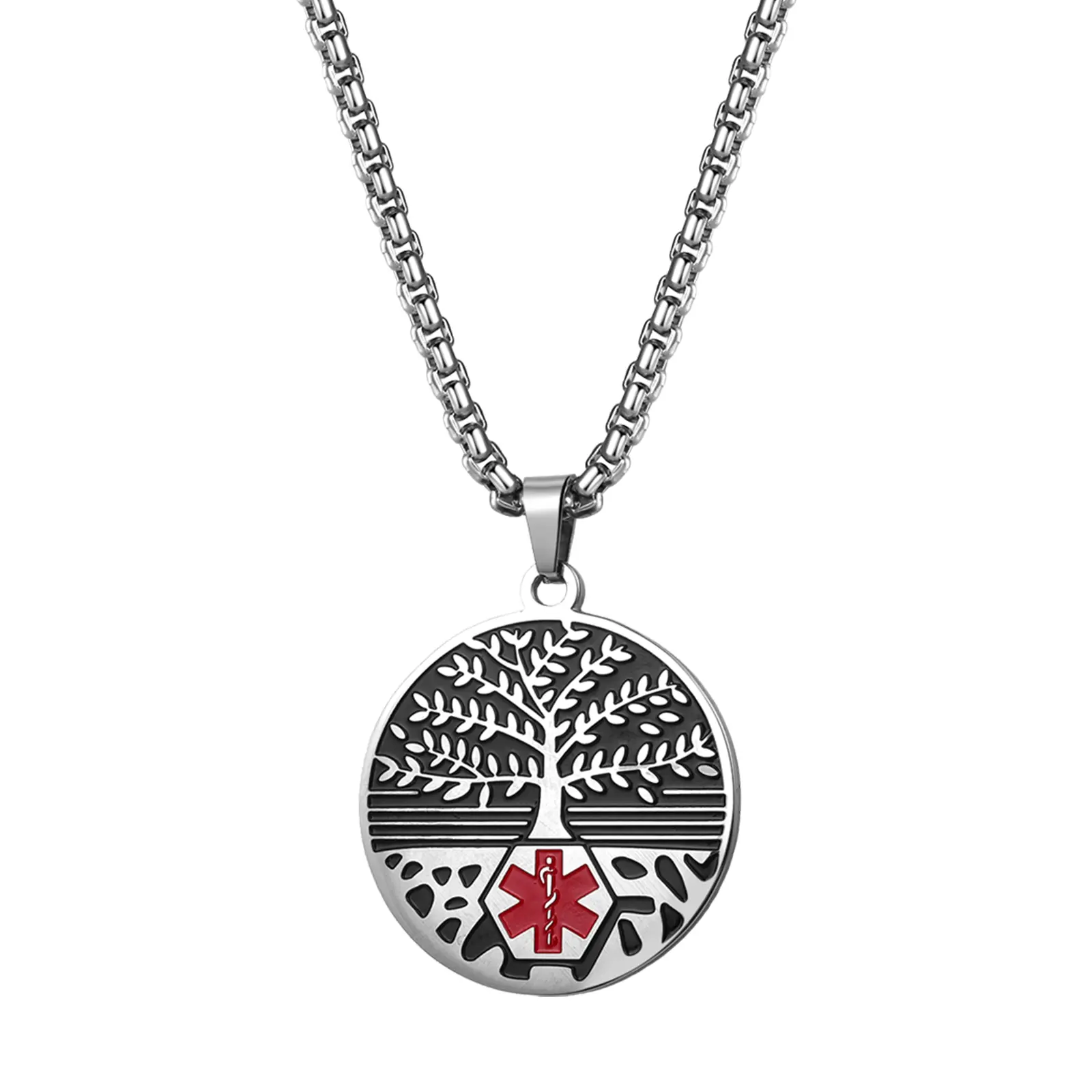 OIDEA Unisex Stainless Steel Medical Alert Necklace - Tree of Life Pendant, Blood Thinner Warning Dog Tag, Chain & Link Emergency Disease ID Jewelry for Daily Wear summerwins