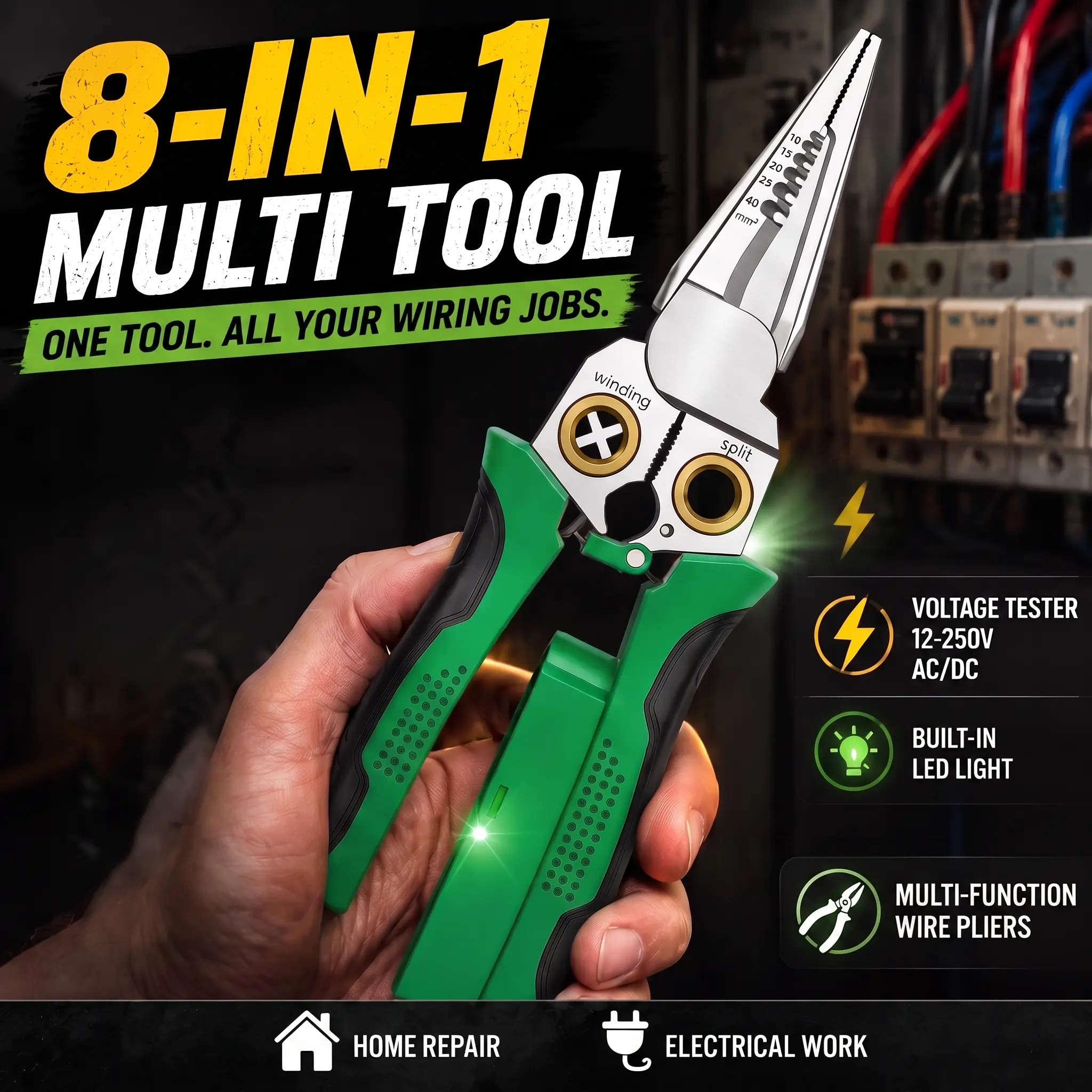 8 in 1 Wire Stripper Tool, Multifunctional Self-Adjusting Electrical Pliers for Cutting, Stripping & Twisting Wires, Handy Tool for Electricians and DIY Dad, Home Repair & Workshop Projects