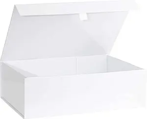 White Hard  Box With  Closure Lid 14" x 9" x 4" Rectangle Favor Boxes With White Glossy Finish (1 Box)