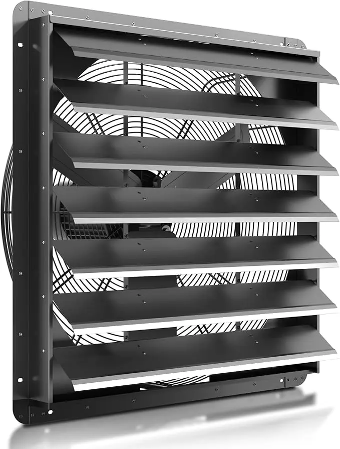 30-Inch Aluminum Wall-Mounted Shutter Exhaust Fan, 9451 CFM High-Speed Automatic Louvered Vent Fan, ETL Listed for Greenhouse, Factory