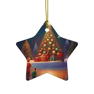 Festive Ceramic Ornament, Christmas Tree Star Decoration, Holiday Decor, Gift Tag, Keepsake for Family, Tree Ornament