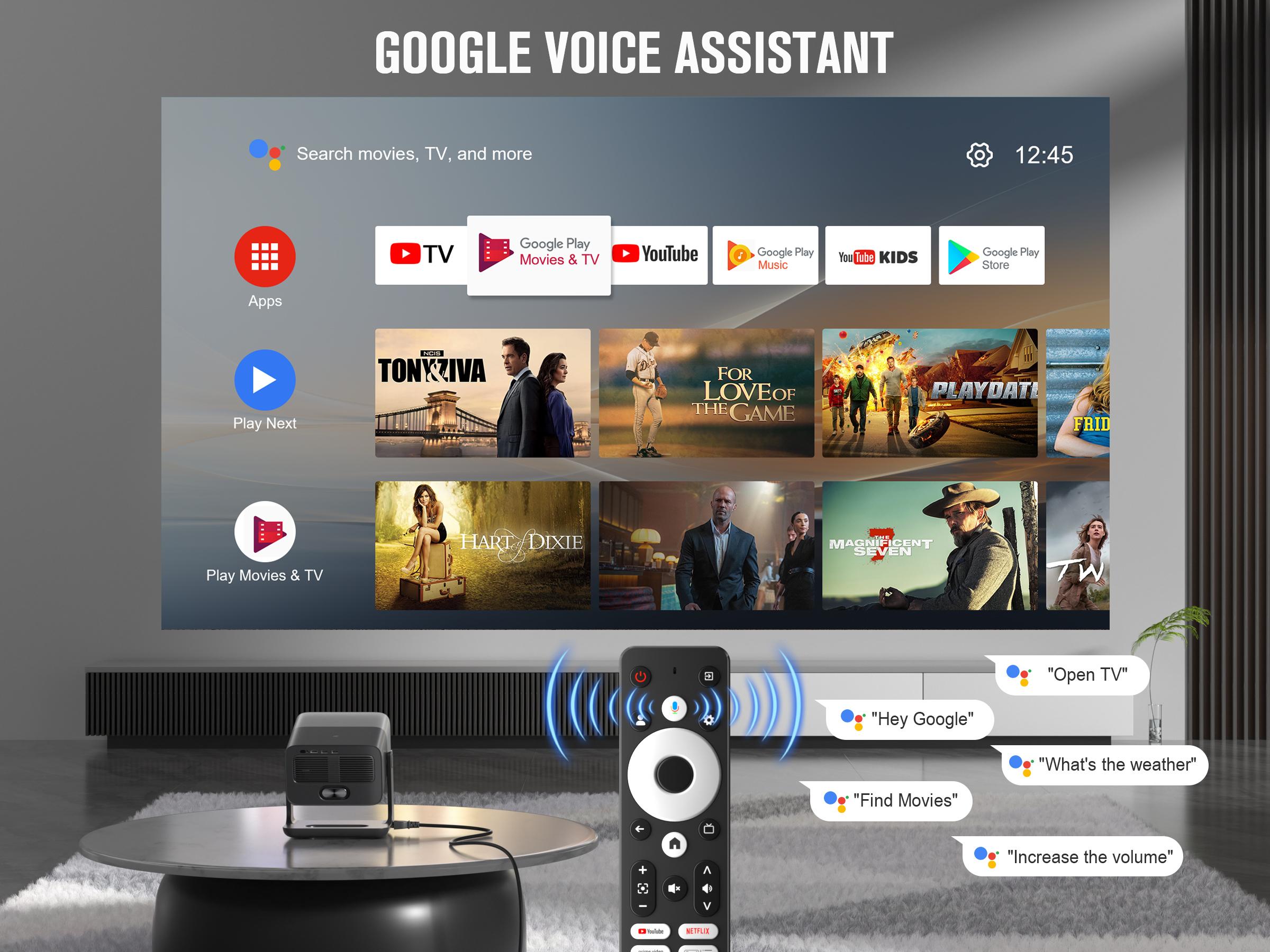 【1400 ANSI Google TV Smart Projector 】Supports 4K with WiFi and Bluetooth, VOPLLS Outdoor Projector with Dolby Audio & Auto Focus, Portable Movie Projector for Bedroom & Home