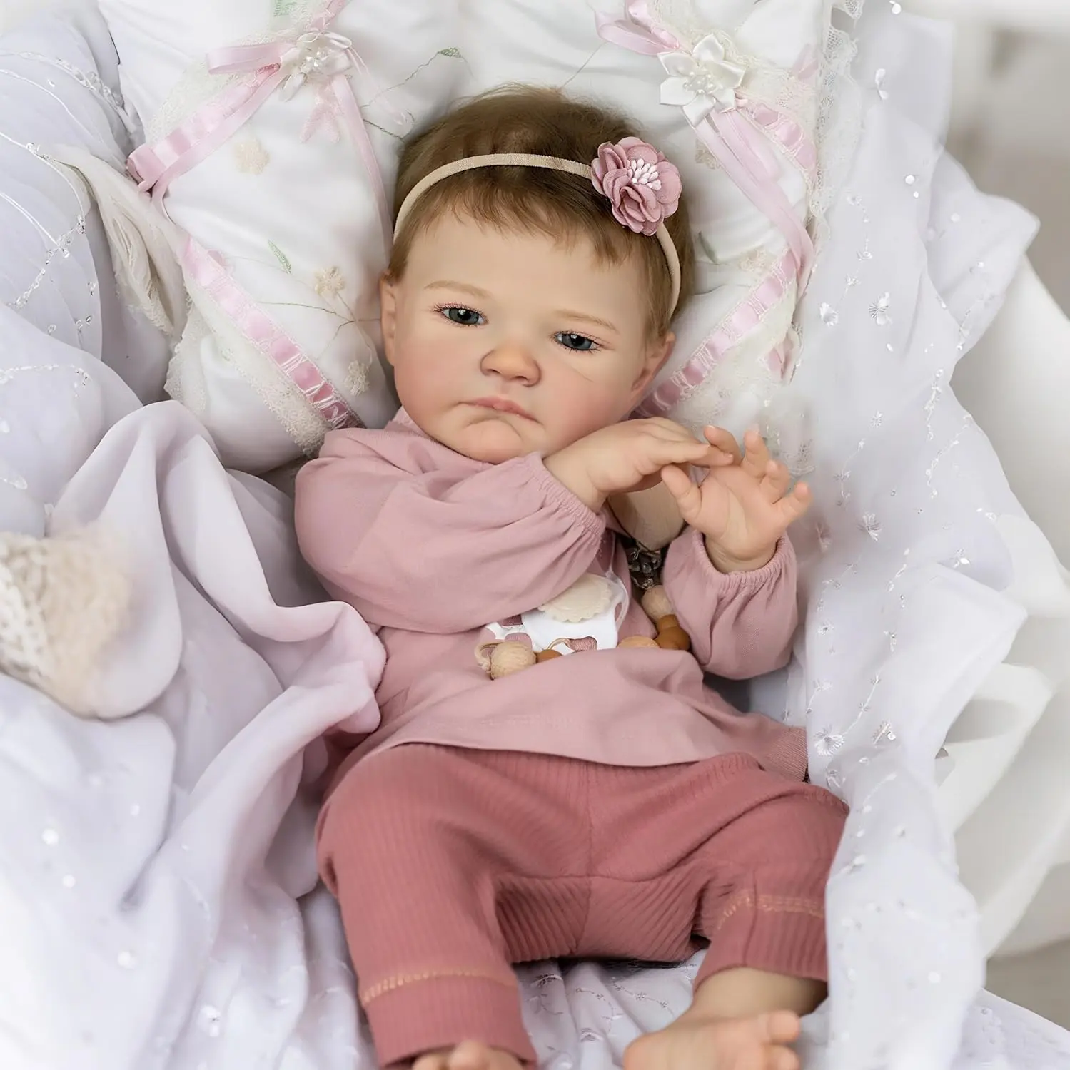 20-Inch (50cm) Realistic Blue-Eyed Reborn Baby Doll Gift Set - Soft Weighted Unisex Doll with Stroller, 1x Clothes Set, Diapers, 1x Nursing Bottle - for 3+ Kids, Gifting, Collecting, Decoration (Toys & Hobbies, Dolls & Stuffed Toys), Strollers, 1 X Clothe