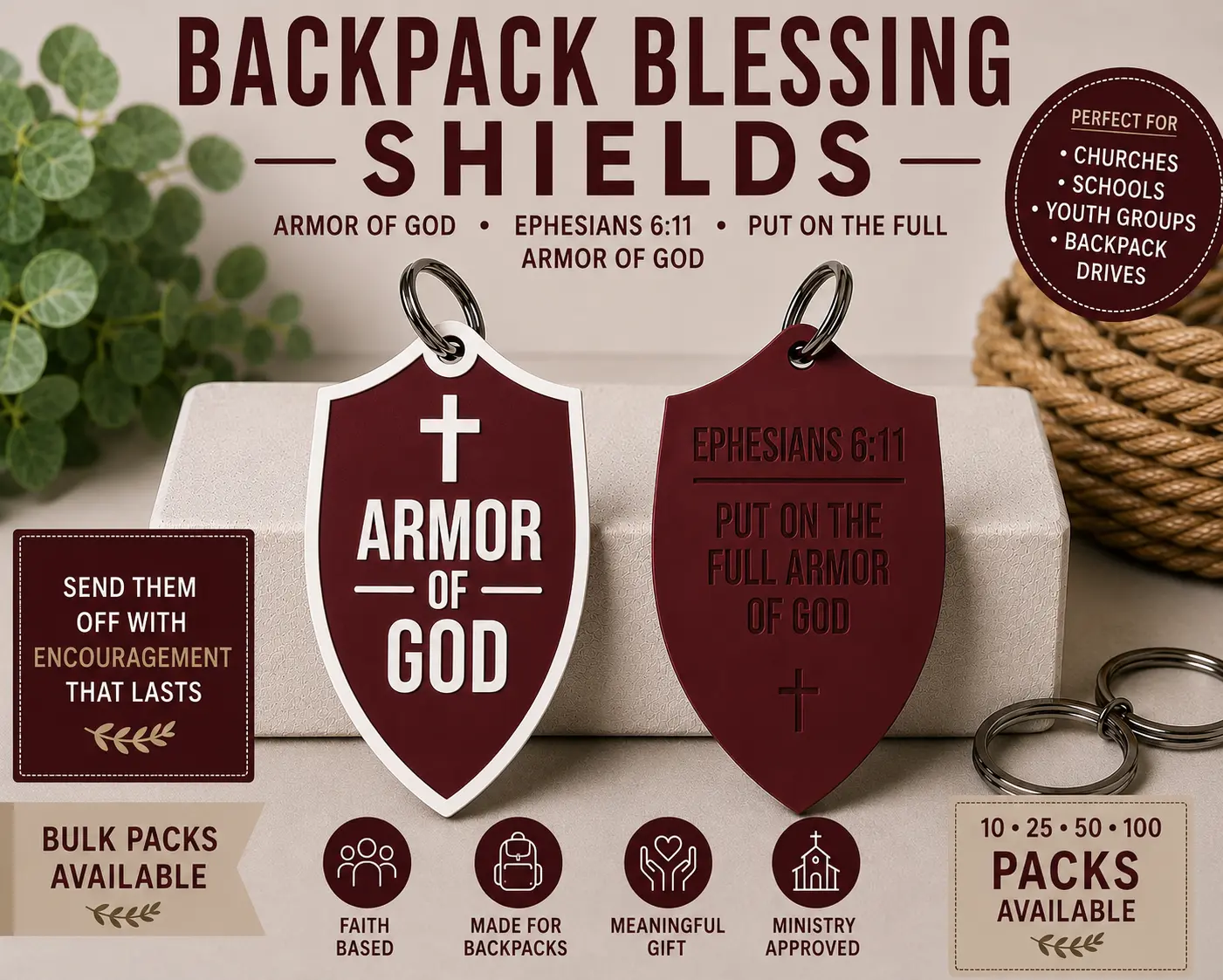 "Armor of God" Backpack Blessing Tags – Bulk Church Packs