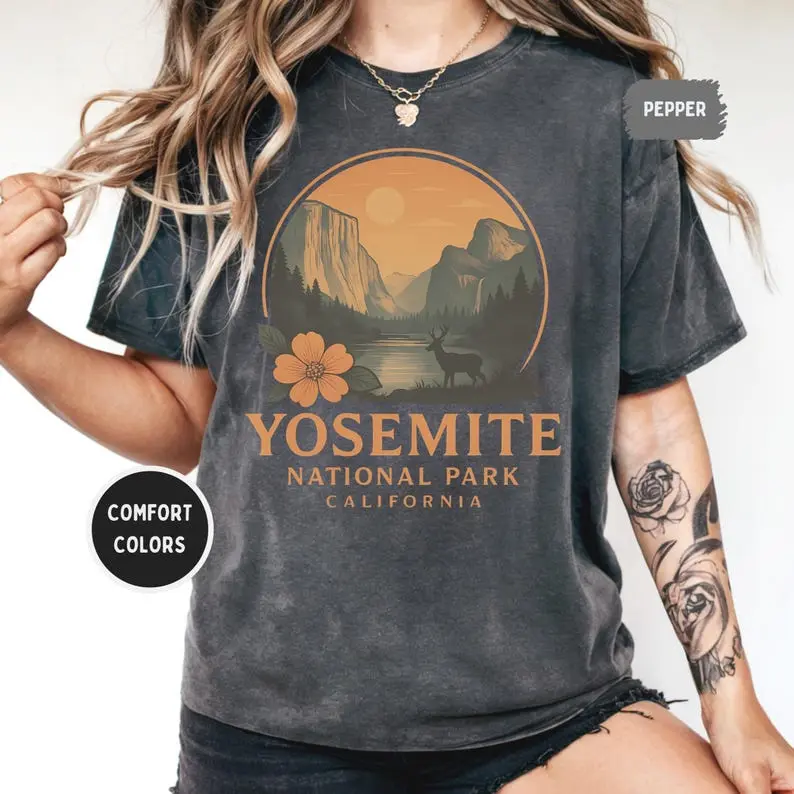 Vintage Yosemite National Park Comfort Colors T-shirt, Nature Lover Apparel, California Mountains Graphic Tee, Outdoor Adventure gift Hiking