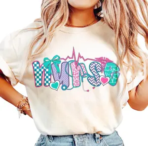 Colorful Patterned NURSE Shirt With Stethoscope & Heartbeat – Cute Nursing Graphic Tee for Nurses, Medical Workers & Nursing Students, Fun Nurse Appreciation Gift