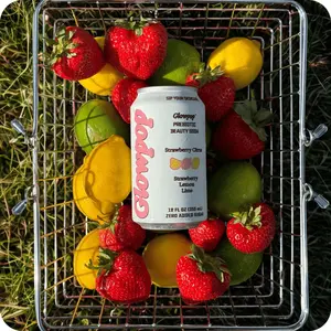 Glowpop Prebiotic Beauty Soda, Strawberry Citrus Flavor, Infused with Collagen-Building Peptides, Fiber, Prebiotics and Biotin, Zero Added Sugar, Vegan, Gluten Free, GMO Free, 12oz (12-Cans)