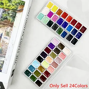 24 Colors High Saturation Solid Watercolor Paints, All-in-One Palette Set for Professional Calligraphy Art Painting Nail Art Making and Daily Creative DIY Craft