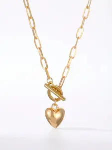 Bohemian Style Heart Pendant Necklace, OT Buckle Hollow Chain, Elegant Women's Jewelry for Daily Wear and Fashion Parties