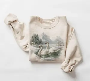 Winter Swan Sweatshirt, Peaceful Lake Scene Pullover, Vintage Wildlife Crewneck, Cozy Nature Lover Gift, Elegant Winter Outfit