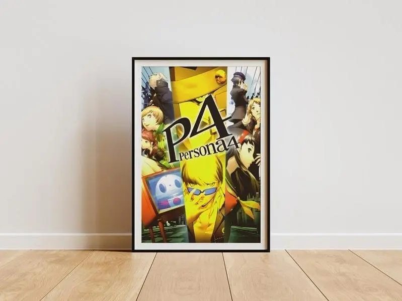 [Up To 50% Off] Unframed Persona 4 Anime Poster - Japanese JRPG Otaku Style Artistic Print, Customizable Semi-Glossy Paper, Mount-Compatible Wall Decoration, Polka Dot & Marble Accent Photo, Gamer Gift for Home Decor (Balcony, Dining Room)